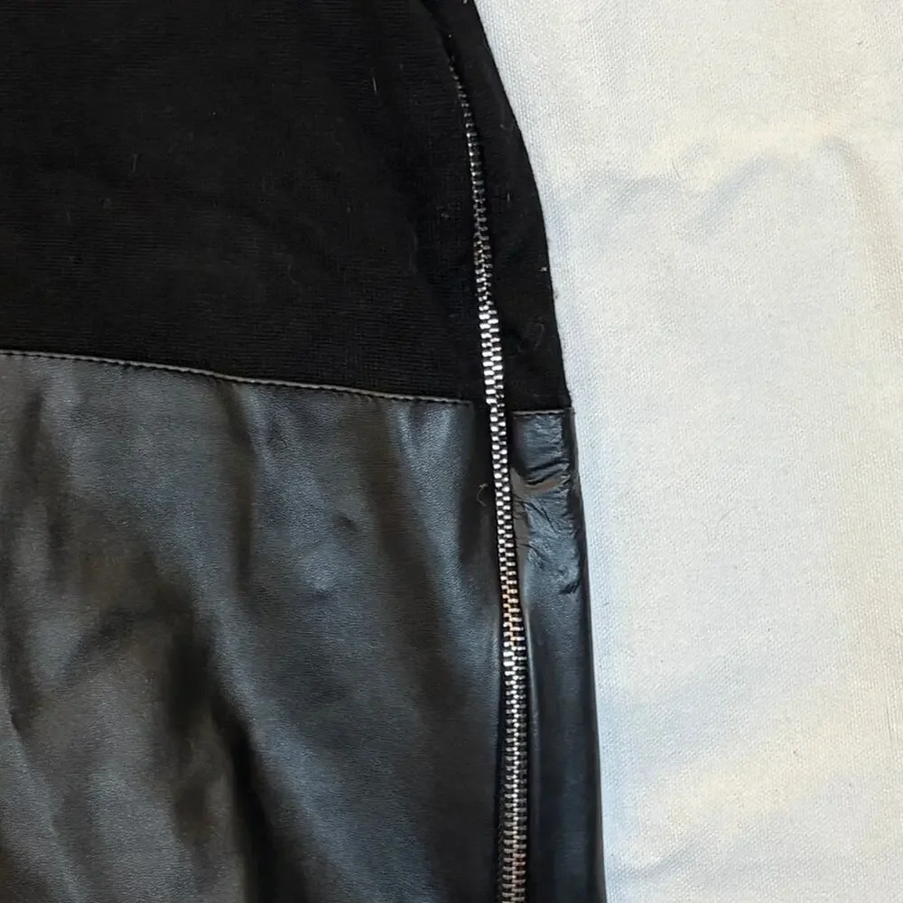 Venus Black Knit Turtleneck Tunic Dress Faux Leather Trim Side Zip Sweater XL